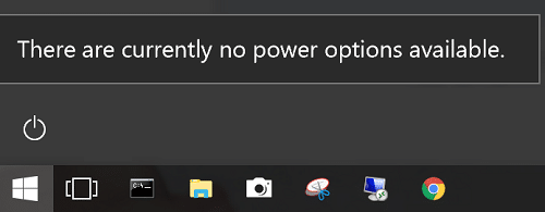 There are currently no power options available error.